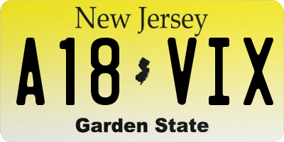 NJ license plate A18VIX