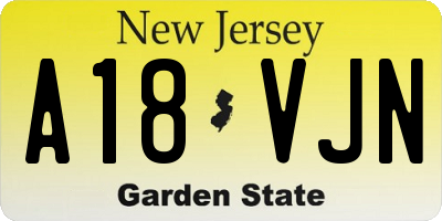 NJ license plate A18VJN