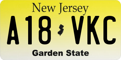 NJ license plate A18VKC
