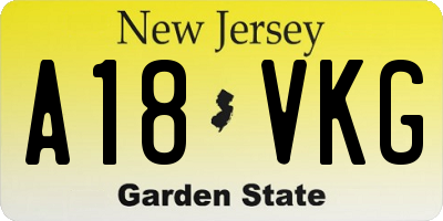 NJ license plate A18VKG
