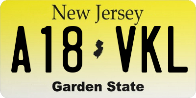 NJ license plate A18VKL