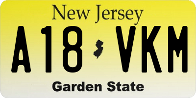 NJ license plate A18VKM