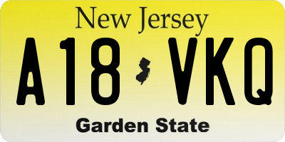 NJ license plate A18VKQ