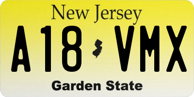 NJ license plate A18VMX