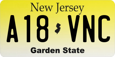 NJ license plate A18VNC