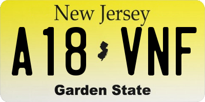NJ license plate A18VNF
