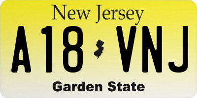 NJ license plate A18VNJ