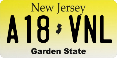 NJ license plate A18VNL