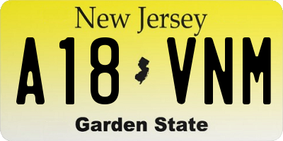 NJ license plate A18VNM