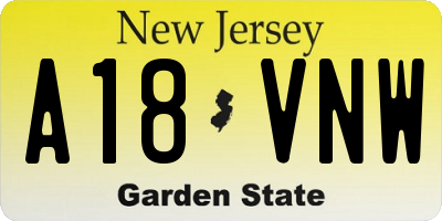NJ license plate A18VNW