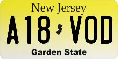 NJ license plate A18VOD