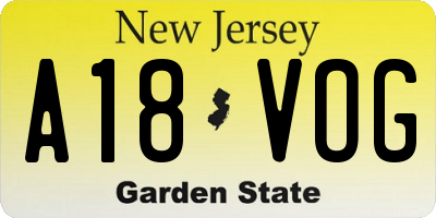 NJ license plate A18VOG