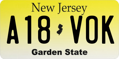NJ license plate A18VOK