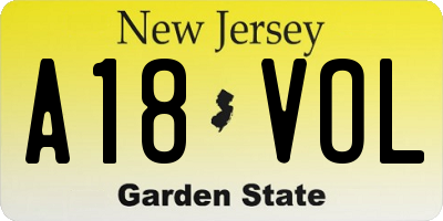 NJ license plate A18VOL