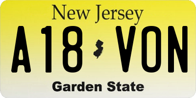 NJ license plate A18VON