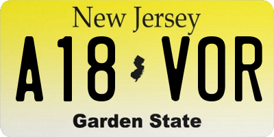NJ license plate A18VOR