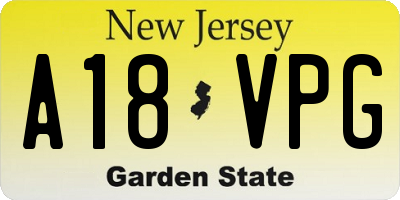 NJ license plate A18VPG