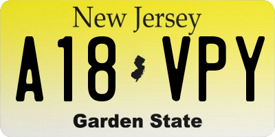 NJ license plate A18VPY