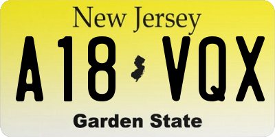 NJ license plate A18VQX