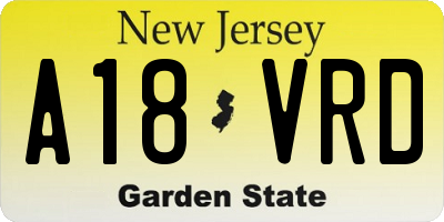 NJ license plate A18VRD