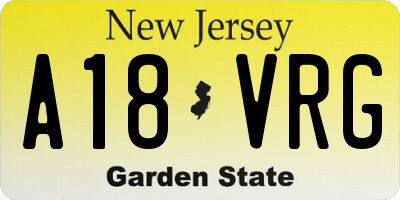 NJ license plate A18VRG