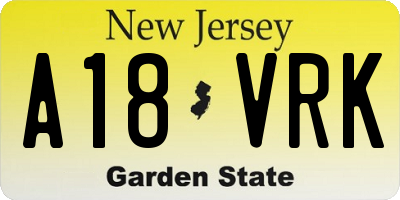 NJ license plate A18VRK