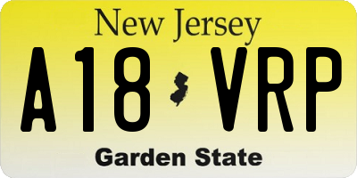 NJ license plate A18VRP
