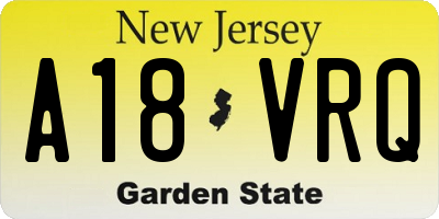 NJ license plate A18VRQ