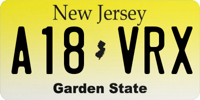 NJ license plate A18VRX