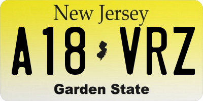 NJ license plate A18VRZ