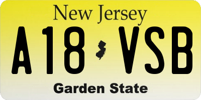 NJ license plate A18VSB