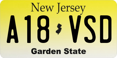 NJ license plate A18VSD