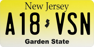 NJ license plate A18VSN