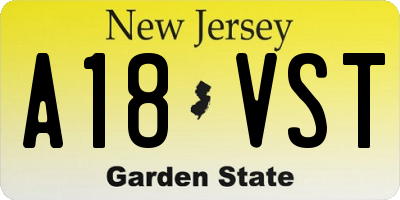 NJ license plate A18VST
