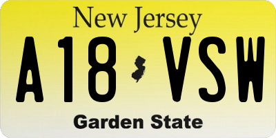 NJ license plate A18VSW