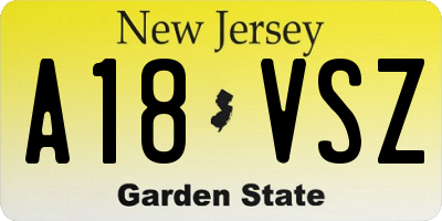 NJ license plate A18VSZ