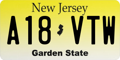 NJ license plate A18VTW