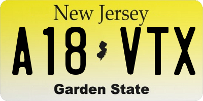 NJ license plate A18VTX