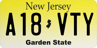 NJ license plate A18VTY