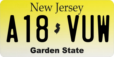 NJ license plate A18VUW