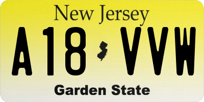 NJ license plate A18VVW