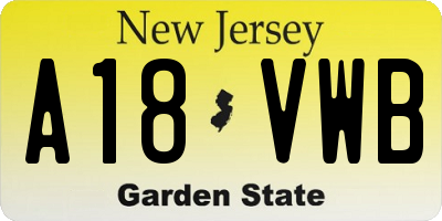 NJ license plate A18VWB
