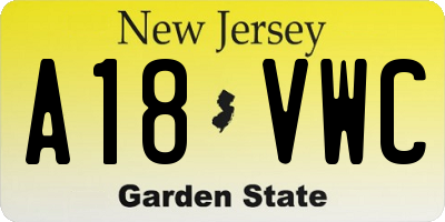 NJ license plate A18VWC