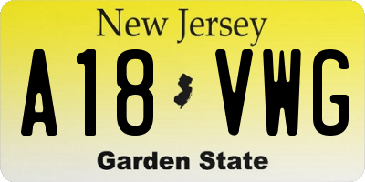 NJ license plate A18VWG