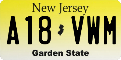 NJ license plate A18VWM