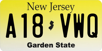 NJ license plate A18VWQ