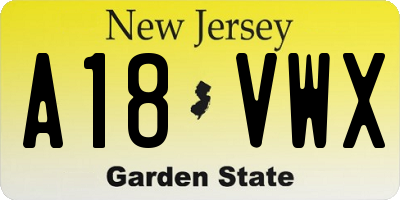 NJ license plate A18VWX