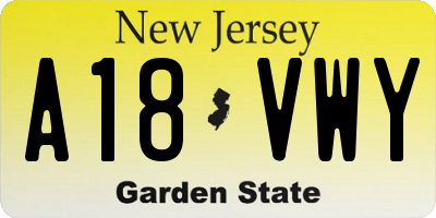 NJ license plate A18VWY