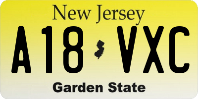 NJ license plate A18VXC