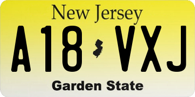 NJ license plate A18VXJ